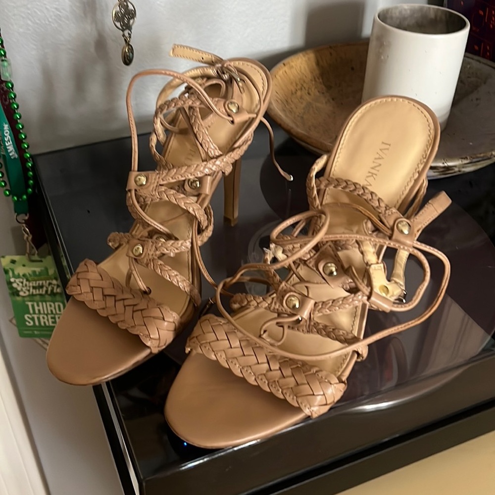ivanka trump 7.5 stiletto, strappy, nude heels, only worn once